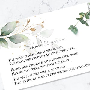 Grün und Gold Babyparty Dankeskarte - INSTANT DOWNLOAD - printable Eukalyptusblätter