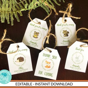 Woodland Gift Tags - INSTANT DOWNLOAD - Printable Digital Custom ...