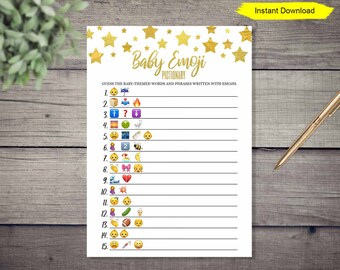Gold Twinkle Little Star Baby Shower Baby Emoji Pictionary Game - INSTANT DOWNLOAD - gold couples shower coed shower printable digital