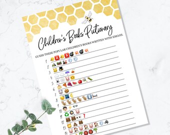 Bee Children's Book Emoji Game - INSTANT DOWNLOAD - baby shower printable digital mama to bee yellow honeycomb