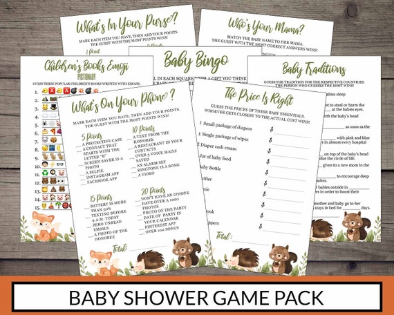 Woodland Baby Shower Games Bundle Woodland Baby (Instant Download