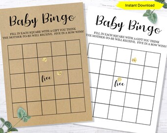 Baby Shower Bingo game - INSTANT DOWNLOAD - printable digital baby shower game kraft craft baby bingo free woodland minimalist