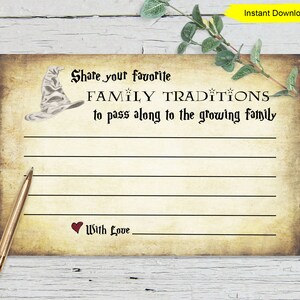 Kaarten familietradities - INSTANT DOWNLOAD - digitale afdrukbare babyshower halloween tovenaar heks spookachtig gotisch pass langs antieke hoed