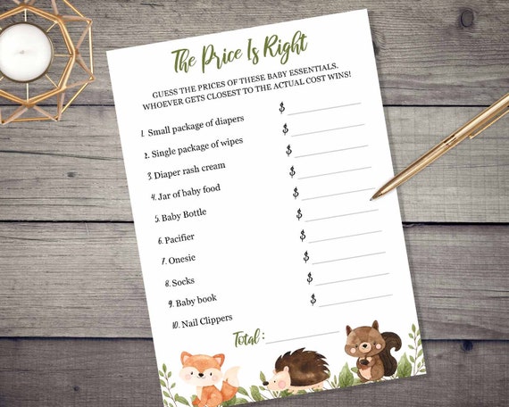 Woodland The Price Is Right game - INSTANT DOWNLOAD - printable digital baby shower party fox boy girl animals co ed couples sprinkle Il_570xn