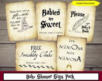 Baby Shower Signs Pack - INSTANT DOWNLOAD - printable digital wizard halloween antique sorting hat party decor decorations cloak bundle