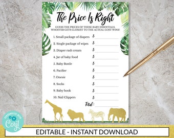 Jungle The Price Is Right EDITABLE Game - INSTANT DOWNLOAD -printable digital custom customized template corjl safari baby shower birthday