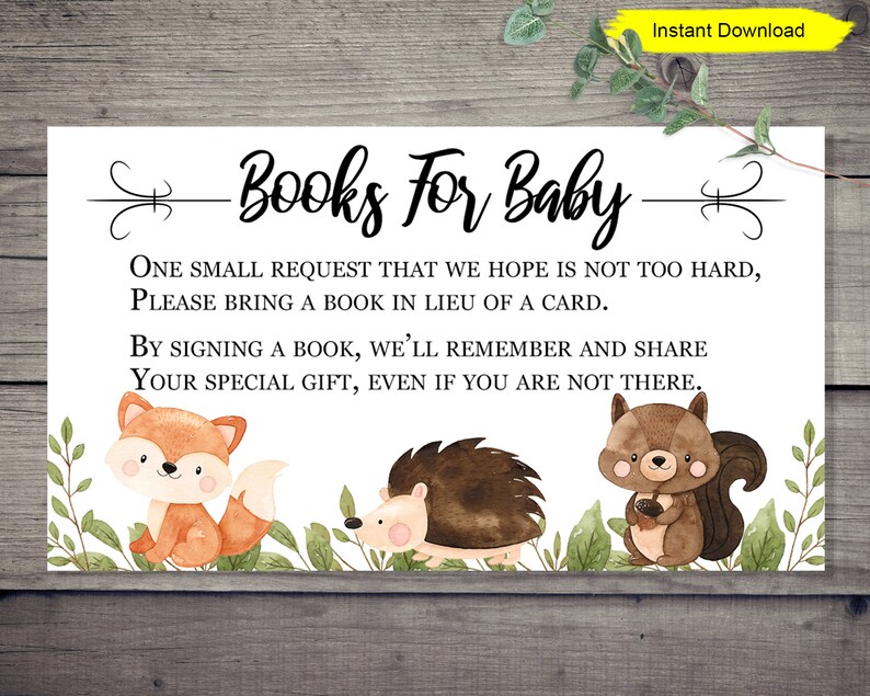 Woodland Books For Baby Invitation Insert INSTANT DOWNLOAD Etsy