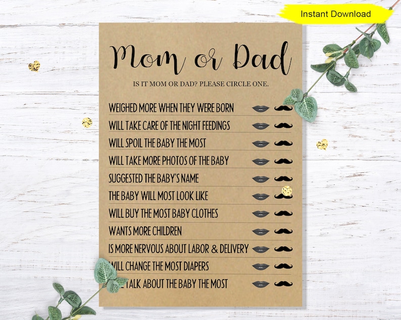 Mom or Dad Baby Shower Game INSTANT DOWNLOAD Printable - Etsy