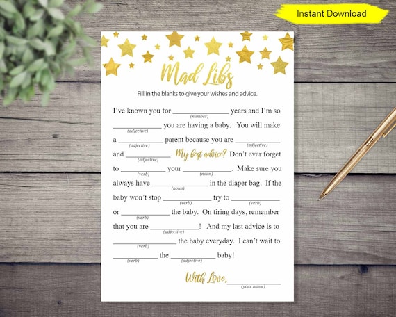 Twinkle Little Star Baby Mad Libs Baby Shower Game Instant Download Sprinkle Party Couples Shower Printable Digital Gold Madlibs By Create It Prints Catch My Party