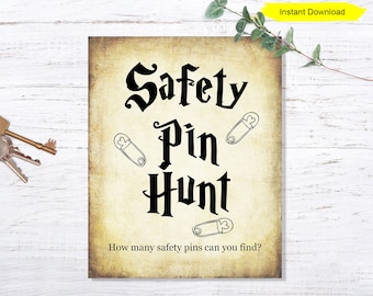 Safety Pin Hunt Game - INSTANT DOWNLOAD - baby shower hide and seek printable digital halloween antique sign seek and find rice pacifier