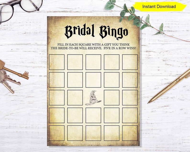 Wizard Bridal Bingo game INSTANT DOWNLOAD bridal shower bachelor bachelorette party printable digital magic magical halloween image 1