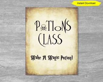 Potions Class - Make a Magic Potion! - antique paper sign - INSTANT DOWNLOAD -birthday party printable digital magic halloween
