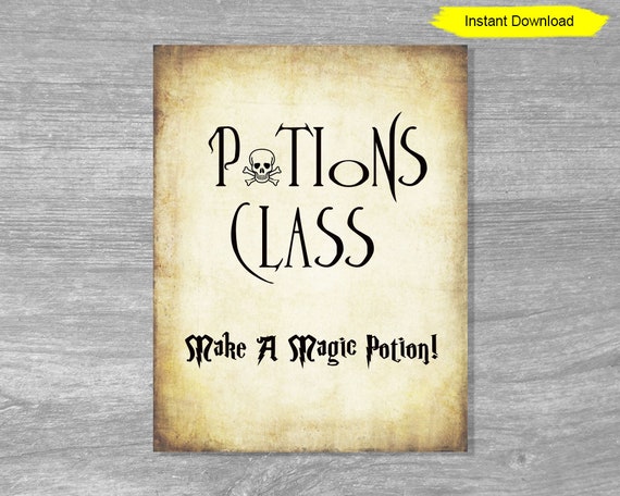 Potions Class - Make a Magic Potion! - antique paper sign - INSTANT DOWNLOAD -birthday party printable digital magic halloween Il_570xn