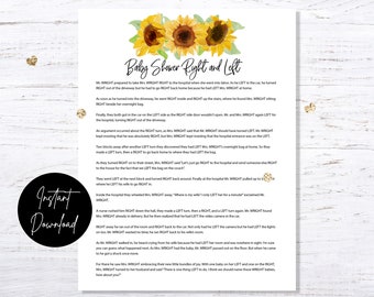 Sunflower Baby Shower Right and Left Game - INSTANT DOWNLOAD - printable digital baby shower sprinkle party co ed couples gender neutral sun