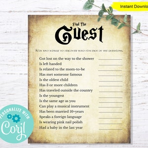 Find The Guest Game INSTANT DOWNLOAD printable digital baby shower antique gothic wizard corjl editable image 3