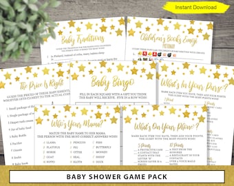 Twinkle Little Star Baby Shower Game Pack - INSTANT DOWNLOAD - gold stars couples shower coed shower printable bundle package