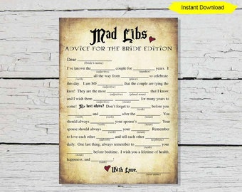 Bridal Mad Libs Spiel – INSTANT DOWNLOAD – Brautdusche Junggesellenabschied druckbare digitale Zauberer Halloween Zeichen Braut Madlibs