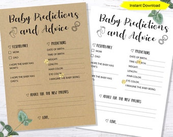 Baby Predictions and Advice Baby Shower Game - INSTANT DOWNLOAD - printable digital baby shower game