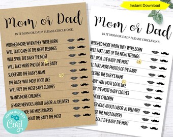 Juego de baby shower editable Kraft para mamá o papá DESCARGA INSTANTÁNEA - juego digital imprimible para baby shower manual minimalista adivina quién es mamá o papá