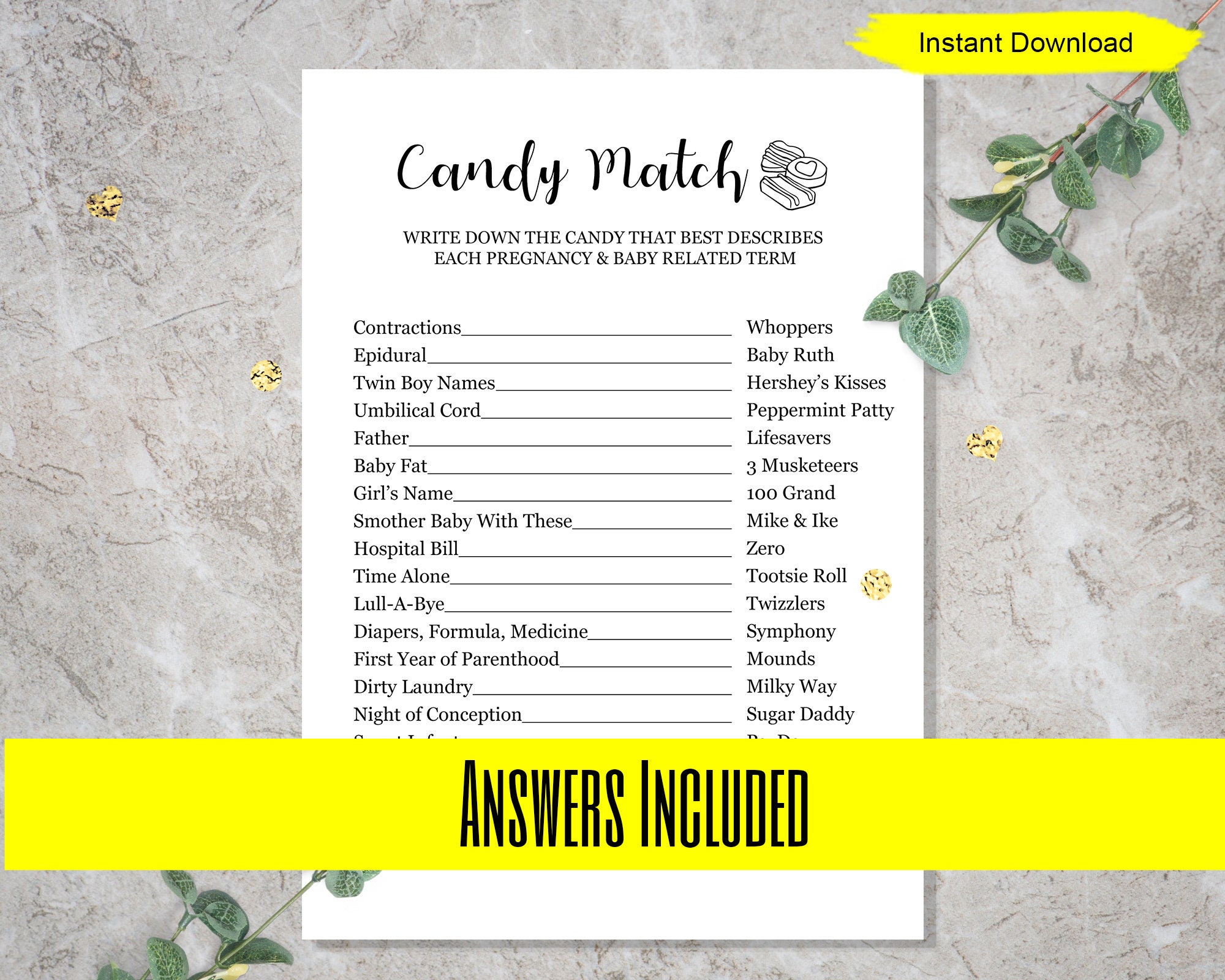 Candy Bar Game INSTANT DOWNLOAD Baby Shower Digital Etsy UK