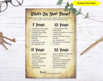 What's on Your Phone game - INSTANT DOWNLOAD - bridal shower bachelor bachelorette party printable digital wizard baby shower sprinkle party