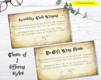 No gift wrap please Invitation Insert - INSTANT DOWNLOAD - printable digital Baby Shower invite card display shower wizard invisibility