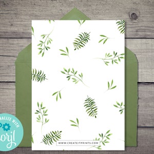 May include: A white card with a green leafy pattern. The card has the text "PERSONALIZE WITH Coryl" and "WWW.CREATEITPRINTS.COM" printed on it.