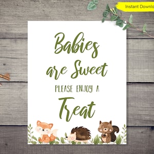 Woodland Babies are Sweet Enjoy a Treat Sign - INSTANT DOWNLOAD - baby shower party printable digital sprinkle party print fox animals boy