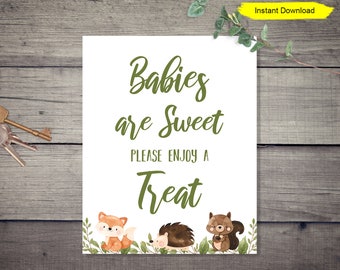 Woodland Babies are Sweet Enjoy a Treat Sign - INSTANT DOWNLOAD - baby shower party printable digital sprinkle party print fox animals boy