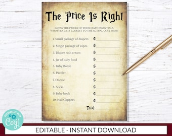 EDITABLE Wizard Price Is Right Game - INSTANT DOWNLOAD - printable digital baby shower antique gothic