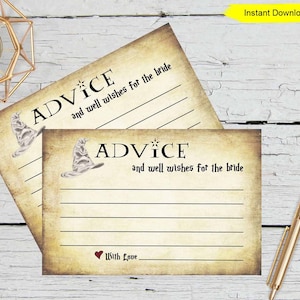 Tarjetas de consejos para la novia - DESCARGA INSTANTÁNEA - Juego imprimible digital de mago rústico para despedida de soltera