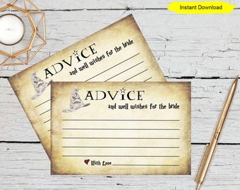 Advice For The Bride Cards - INSTANT DOWNLOAD - digital printable game rustic wizard bridal shower
