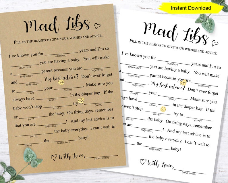 Baby Mad Libs Game INSTANT DOWNLOAD Printable Digital Baby - Etsy