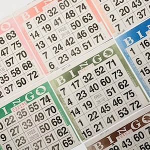 Juego de 60 hojas de bingo de papel, suministros para diarios basura, efímeras, collage, técnica mixta