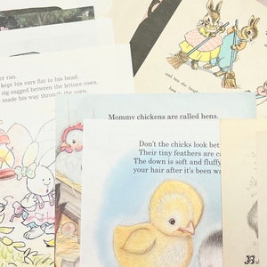 Pagine di libri per bambini, primavera e Pasqua - Junk Journal, Ephemera, Forniture per diari, Carta per diari Junk, Diario vintage, Ephemera vintage
