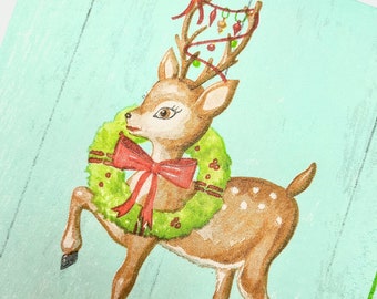 Vintage Inspired Reindeer Cocktail Napkins, Holiday Ephemera, Set of 5