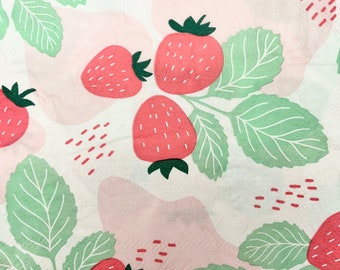 Strawberry Paper Napkins, Set of 5, Junk Journal, Scrapbook Ephemera