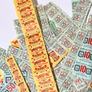 50 luźnych znaczków handlowych Vintage - Vintage Ephemera, Junk Journal Ephemera, Vintage Saver Stamps, Gummed Stamps, Grocery Store, Trading