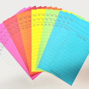 21 Multi-Colored Library Cards, Junk Journal Ephemera, Journal Tag, Paper Embellishment, Scrapbook Journal, Paper Crafting, Journaling