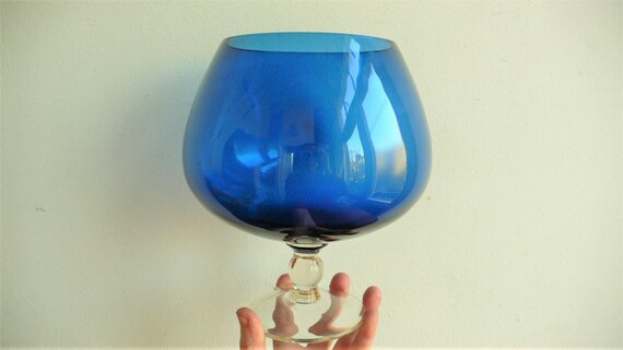 Large Vintage Retro Oversized Brandy Glass Vase Sapphire Etsy