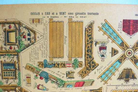 Pellerin Imagerie Depinal No 554 Moulin A Eau A Vent Grandes Construction Windmill Paper Model Print Toy Original Antique