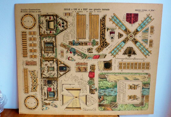 Pellerin Imagerie Depinal No 554 Moulin A Eau A Vent Grandes Construction Windmill Paper Model Print Toy Original Antique