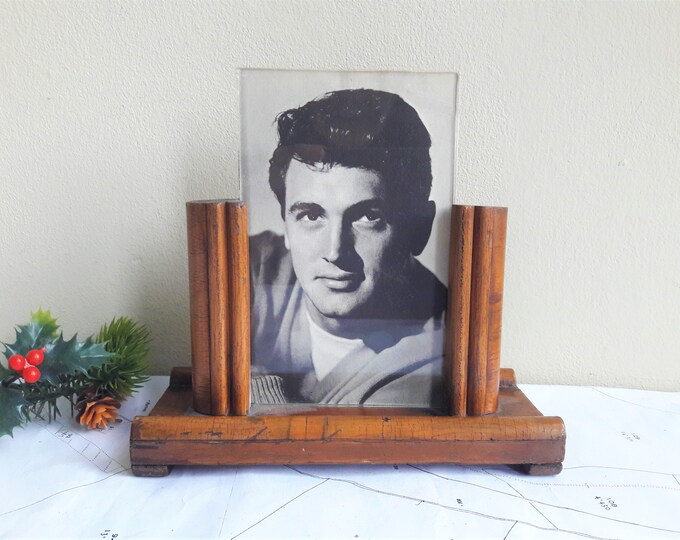 Vintage Art Deco Wooden Photo Frame, Freestanding Stepped Photo Frame