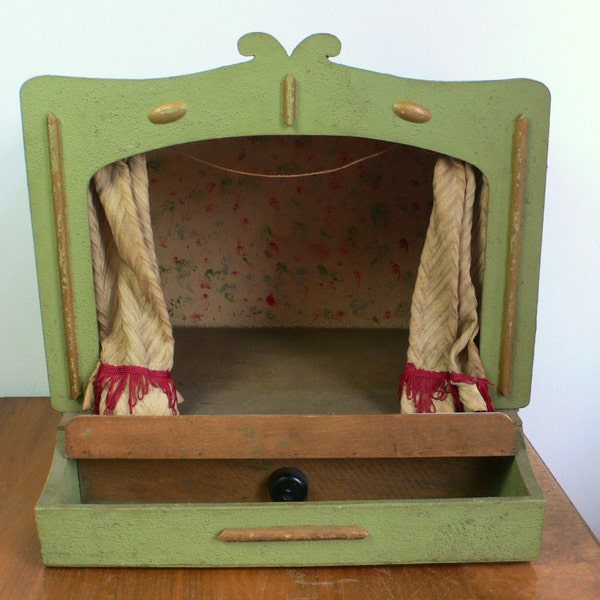 SOLD on layaway Vintage puppet theatre 1930s rare handmade wooden antique puppet theatre folk art primative  Wooden Theatre Booth