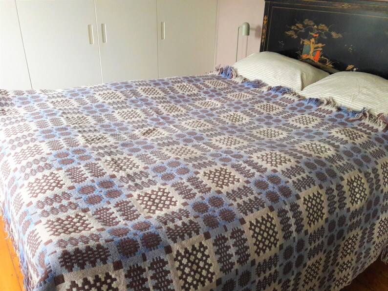 Vintage Welsh Caernarfon tapestry Blanket / Wool blanket 1960s Etsy