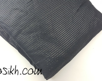 Shiny Sikh Turban - black and Silver - thin lines