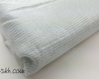 Shiny Sikh Turban - White and Silver - thin lines