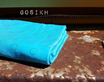 Full Voile Designer Turban - 5 Meter - Light Blue with Silver Circle