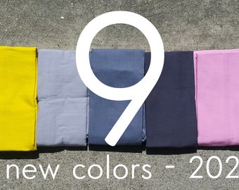 May include: Nine fabric swatches in different colors, including yellow, green, blue, pink, and red. The text "new colors - 2020" is below the swatches.