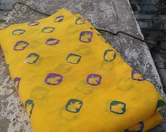Hand made Rajasthani Bandhej Scarf - Yellow big circles
